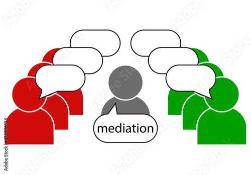 Icono de grupo en conflicto mediado por un mediador. 