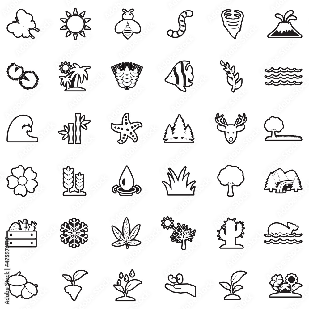 Nature Icons. Line With Fill Design. Vector Illustration.