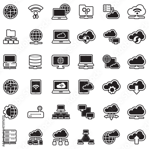 Network Cloud Icons. Line With Fill Design. Vector Illustration.