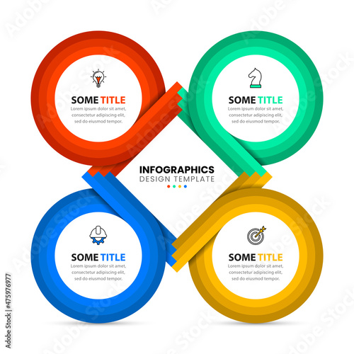 Infographic template with icons and 4 options or steps. Four circles