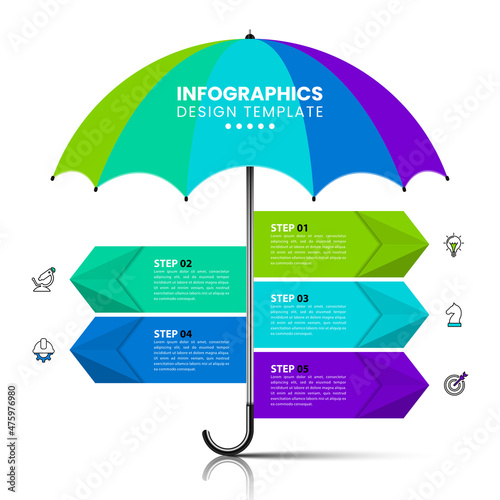 Infographic template with icons and 5 options or steps. Umbrella.