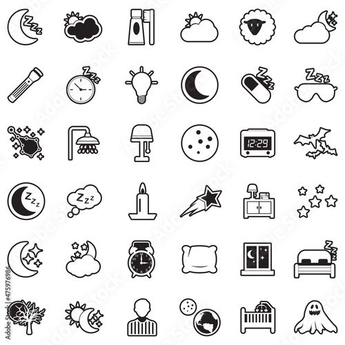 Night Icons. Line With Fill Design. Vector Illustration.