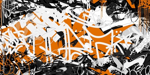Black And Orange And White Abstract Hip Hop Street Art Graffiti Style Urban Calligraphy Vector Illustration Background Art