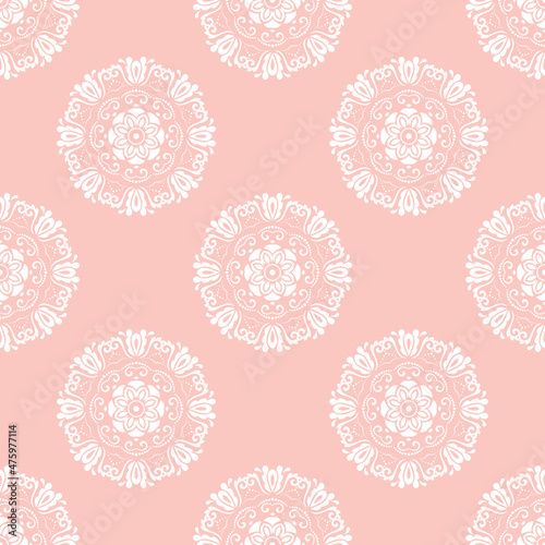 Orient vector classic pattern. Seamless abstract background with vintage elements. Orient pink and white background. Ornament for wallpapers and packaging