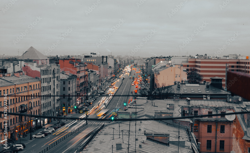 Top view of the evening Ligovsky Prospekt in St. Petersburg