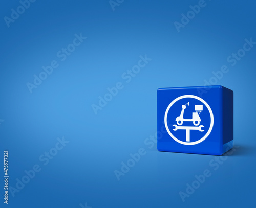 Free Download 3d rendering, illustration of service fix motorcycle with wrench tool icon on block cubes on light blue background, Business repair motorcycle service concept - GFXLoad