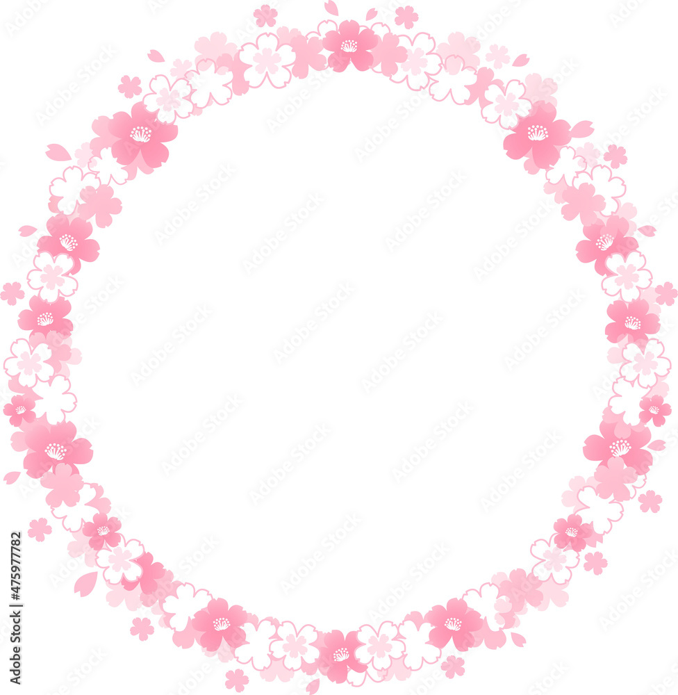 イラスト素材: 桜柄の円フレーム（ベクター＆白バック＆透過）
