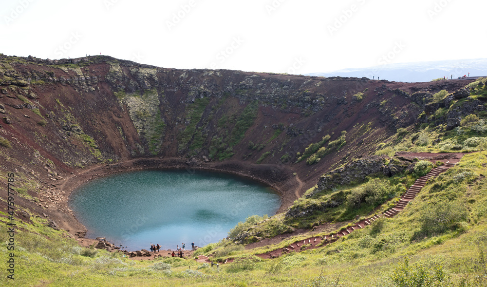 Kerid is a beautiful crater lake of a turquoise color located on the South-West of Iceland