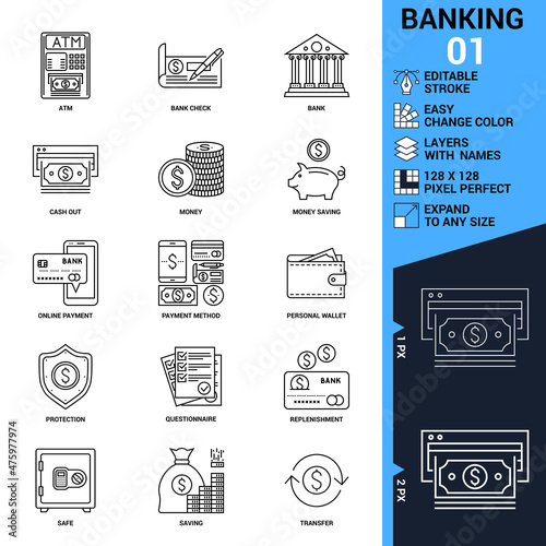 Banking icons set. Thin Line Illustration