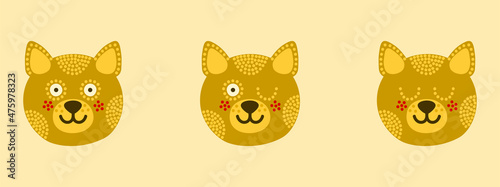 Head with expression of emotions of a funny cat in cartoon style isolated on a colored background.
