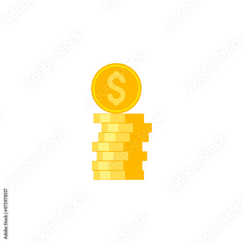 Coins Stack. Coins Stack with Dollar Sign Flat Icon Isolated on White Background