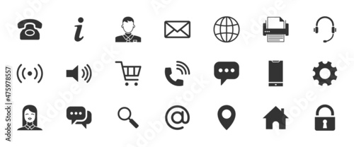 Business Card Icons. Name, Phone, Mobile, Location, Place, Mail, Fax, Web. Contact Us, Information, Communication. Illustration for Web Site or Mobile App. Editable Filled Related Glyph Icons
