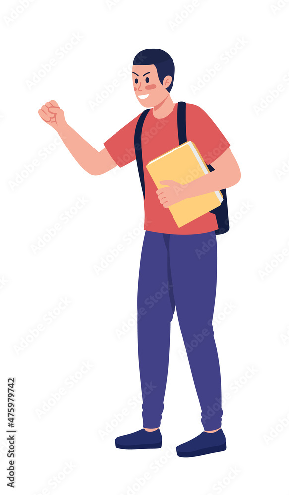 Aggressive schoolboy mocking semi flat color vector character. Standing figure. Full body person on white. Bully behavior isolated modern cartoon style illustration for graphic design and animation