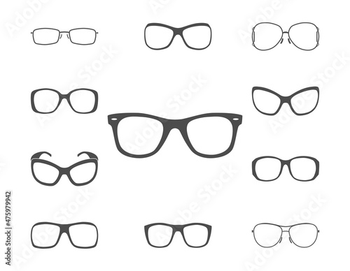 Glasses and sunglasses silhouettes set. illustration