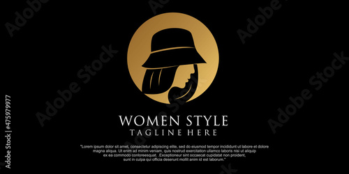 logo women with elegant hat .modern style. vector icon