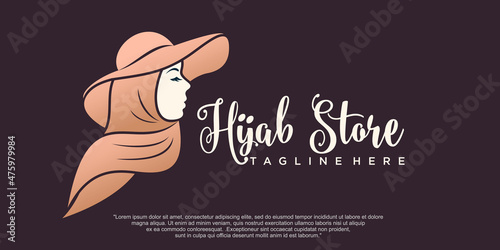 Muslim female in hijab , logo design, vector illustration