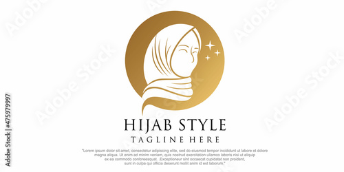 hijab girl women head cover vector logo design template