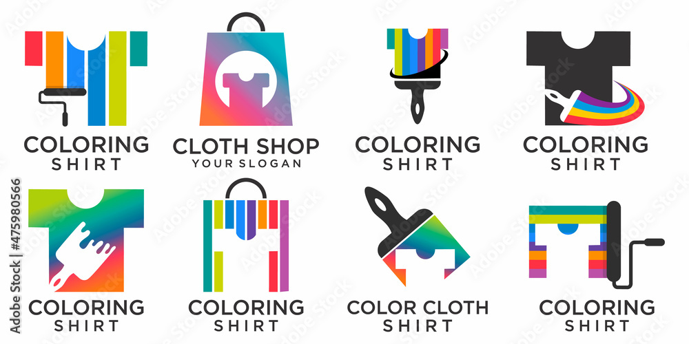 Fototapeta premium paint shirt icon set logo design vector with combination paint and bag logo