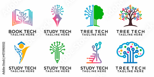 tech tree electrical circuit digital icon set logo design vector