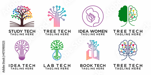 tech tree electrical digital icon set logo design vector