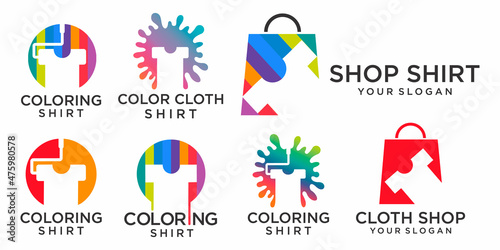 T-shirt printing icon set logo design vector template with combination paint and bag logo