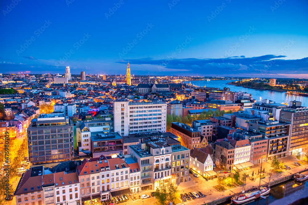 Aerial view of Antwerp skyline, Belgium.