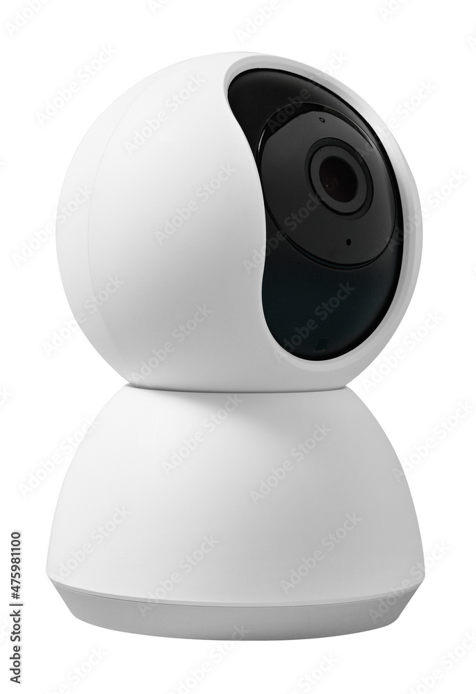 White, wireless wi-fi IP camera isolated on a white background. White, wireless wi-fi IP camera isolated on a white background.