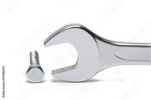 open end wrench hex bolt white background