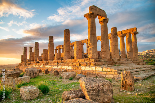 The Temple of Juno in the Valley of the Temples at Agrigento - Sicily, Italy.