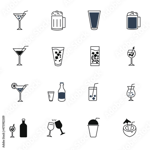Cocktail icons set.Cocktai pack symbol vector elements for infographic web