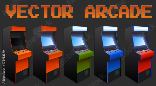 Obraz na plátně Classic Retro Vector Game Room Arcade Cabinets