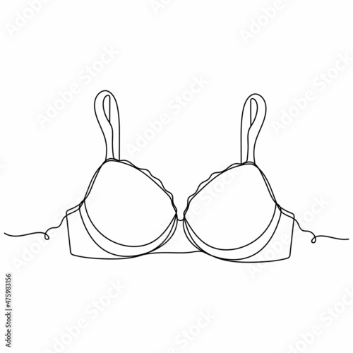 Continuous one simple single line drawing of push up bra icon in silhouette on a white background. Linear stylized.
