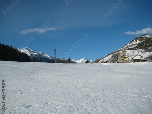 Sky, snow and mountain.