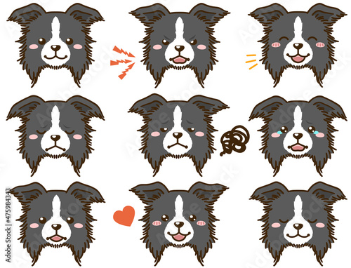 ボーダーコリー（ブラック＆ホワイト）の表情顔アイコン