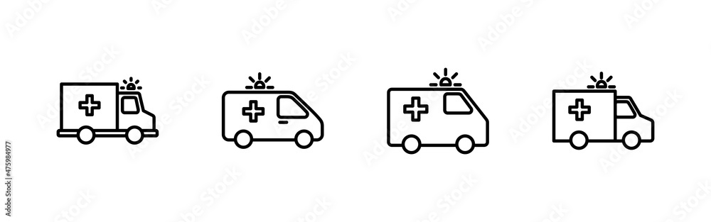 Ambulance icons set. ambulance truck sign and symbol. ambulance car Ambulance icons set. ambulance truck sign and symbol. ambulance car