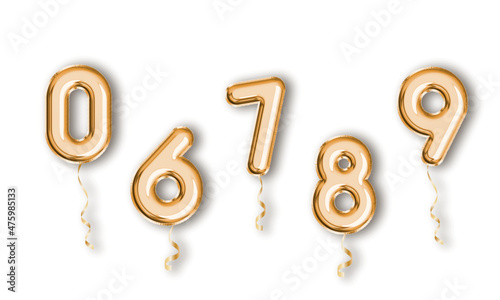 Vector set of realistic golden foil balloon number