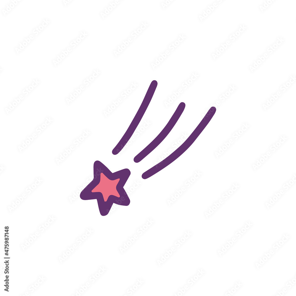 Obraz premium Cute and childish shooting star in hand drawn doodle style, vector illustration isolated on white background.