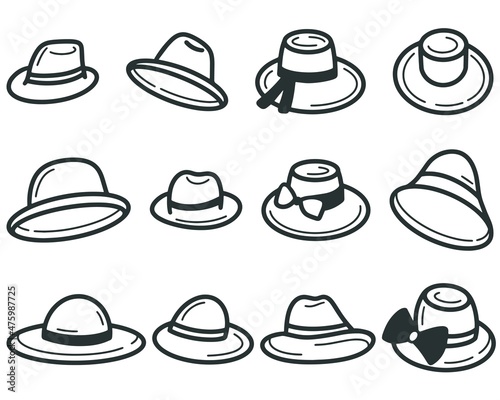 Hats doodle set isolated vector illustration. Collection of hand drawn male and female headdress
