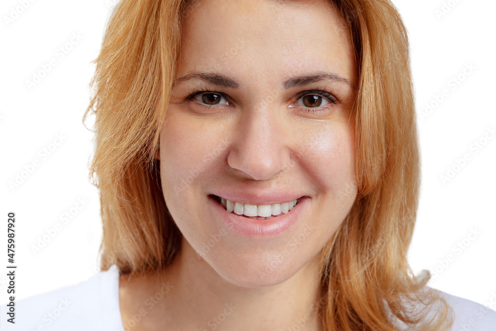 Close-up portrait of woman. Female face without makeup. Anti-aged cosmetology, well-kept skin, medicine and health. Close-up portrait of woman. Female face without makeup. Anti-aged cosmetology, well-kept skin, medicine and health.