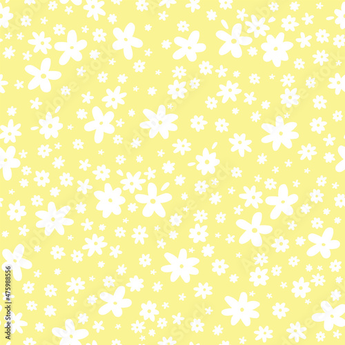 Colorful seamless pattern with little flowers. Cute groovy elements, fun modern illustration, midcentury art