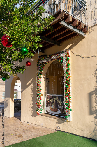 Decorated for the celebration of Christmas Sderot Ben Gurion Street in the Haifa city in northern Israel photo