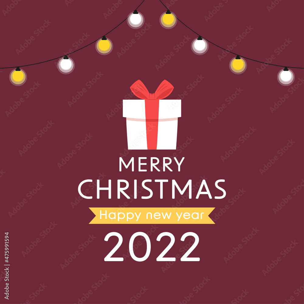 Gift box icon. Merry Christmas and Happy new year poster.