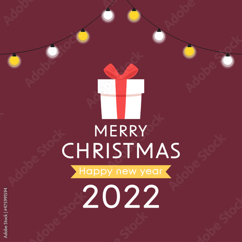 Gift box icon. Merry Christmas and Happy new year poster.