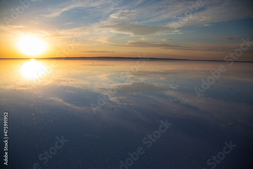 Sunset and reflections in salt lake © Javier