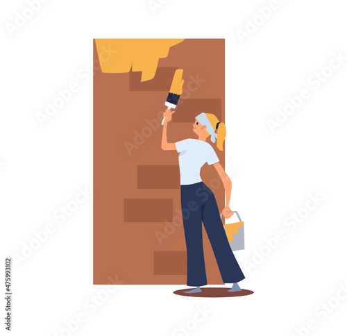 Woman renovating her house, flat cartoon vector illustration isolated on white.