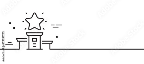 Winner podium line icon. First place sign. Best rank star symbol. Minimal line illustration background. Winner podium line icon pattern banner. White web template concept. Vector