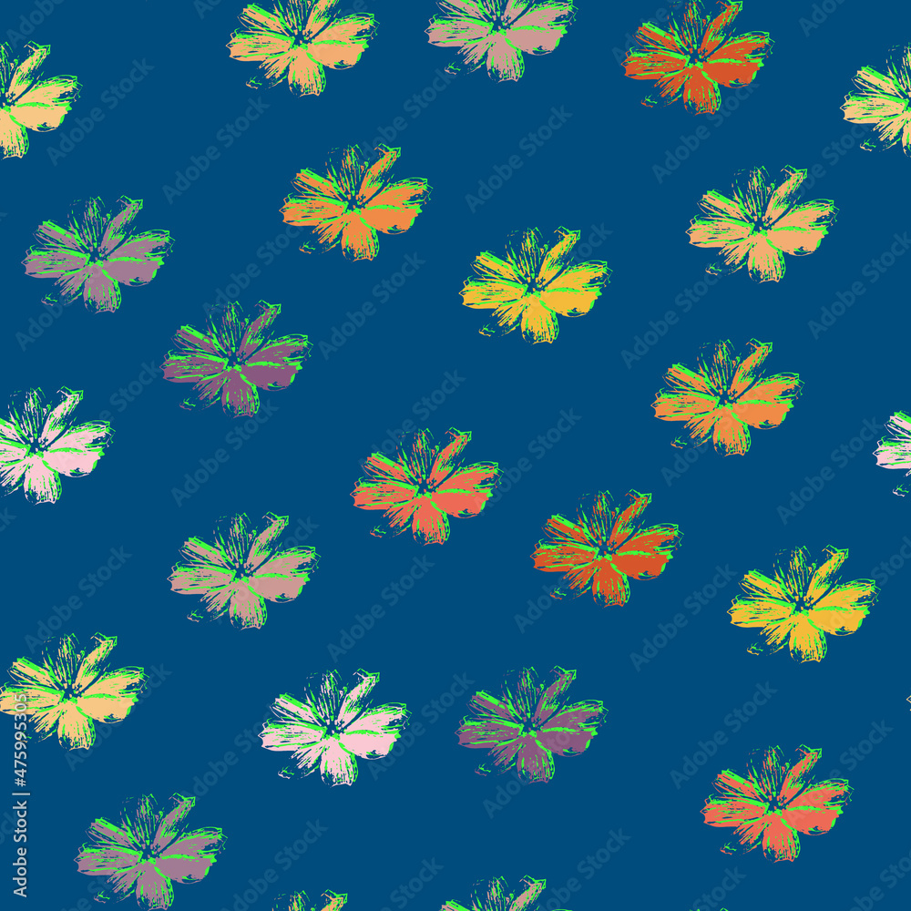 Seamless pattern, outlines of colors on a blue background. Design for textiles, invitations, decoration