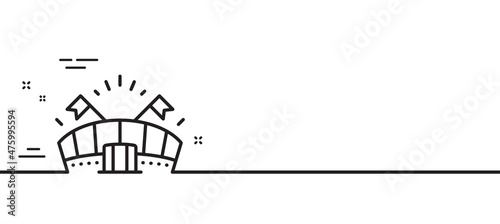Sports arena line icon. Stadium with flags sign. Sport complex symbol. Minimal line illustration background. Sports arena line icon pattern banner. White web template concept. Vector