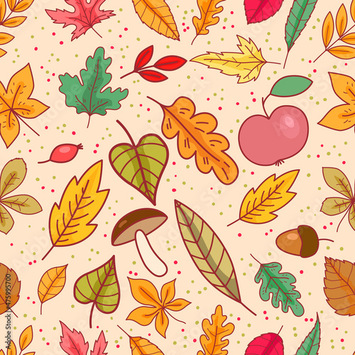 Seamless pattern with autumn leaves. Design element for decoration. Vector illustration