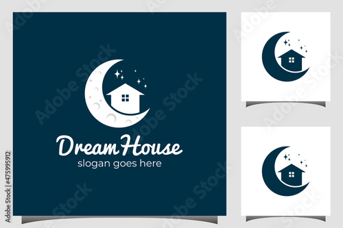 building dream house logo design with moon and stars icon symbol for real estate logo